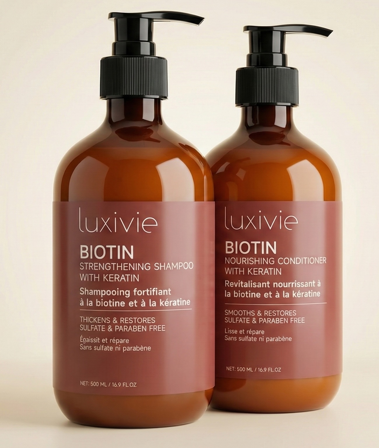 Luxivie Biotin & Keratin Shampoo & Conditioner Set for Dry & Damaged Hair — Strengthening & Smoothing Care