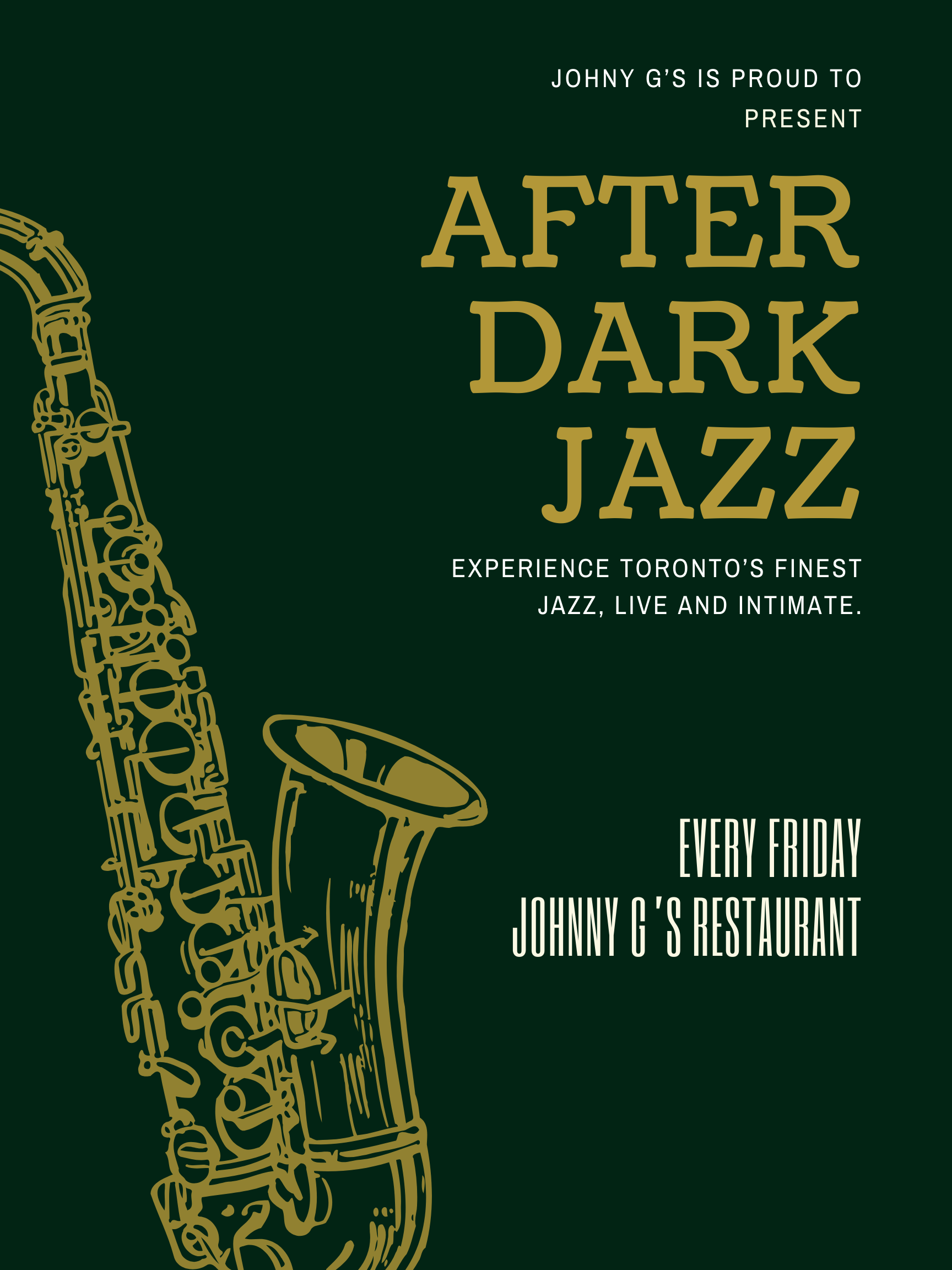 Event poster for Jazz Nights at Johnny G's